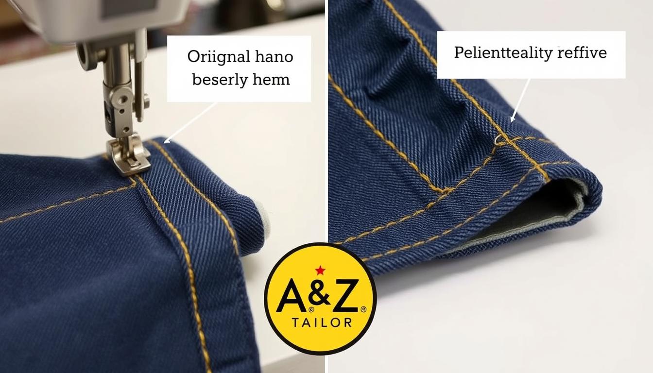 Original hem preservation technique for jeans shortening