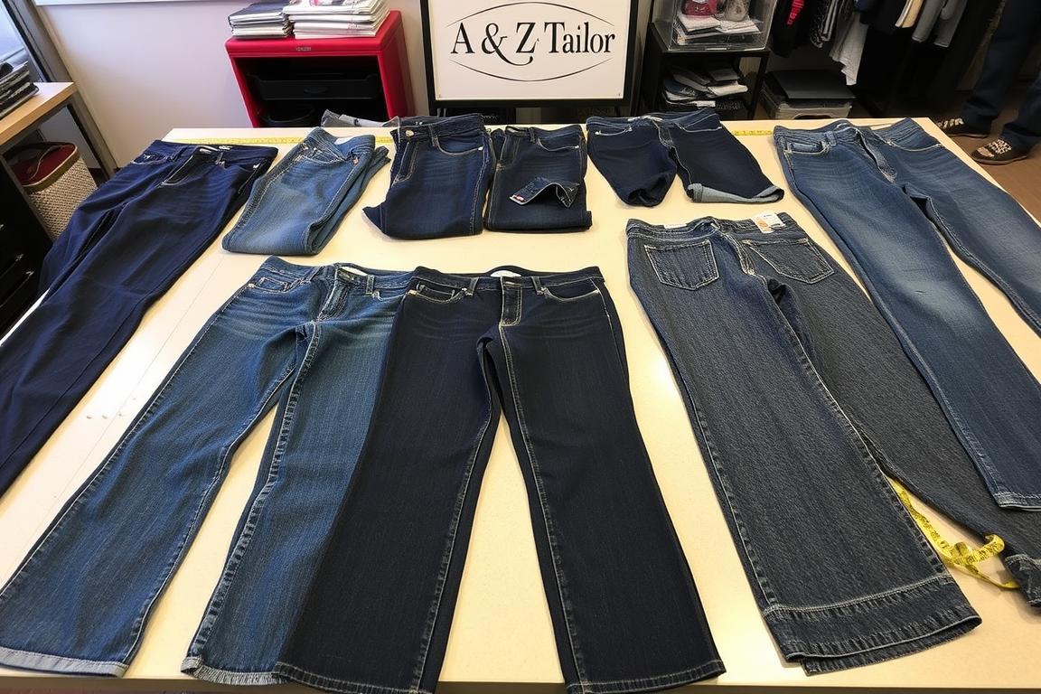 Different styles of jeans being altered at A &amp; Z Tailor in Luton